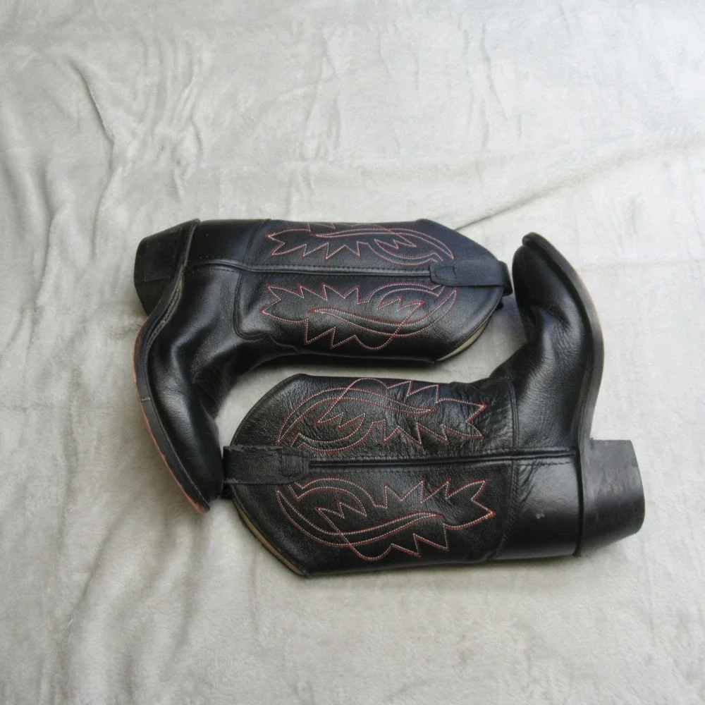 Cody James Boys 4D Western Boots Black Cowboy Red‎ Stitch Leather LIGHTLY USED